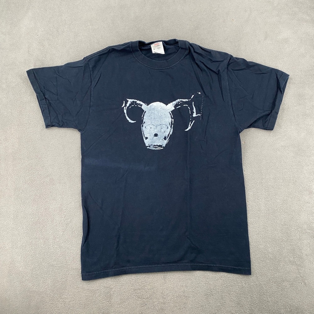 Vintage Y2K Potty Mouth Society Skull Graphic T-Shirt Navy Blue Medium